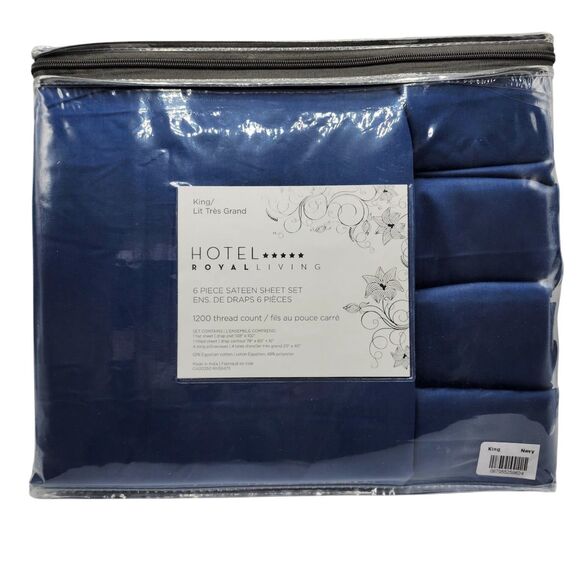 Hotel Royal Living King Navy Blue Sheet Set x6 1200 Thread Count Egyptian Cotton - Picture 8 of 8